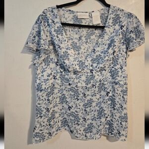 Womens Blue Floral Blouse